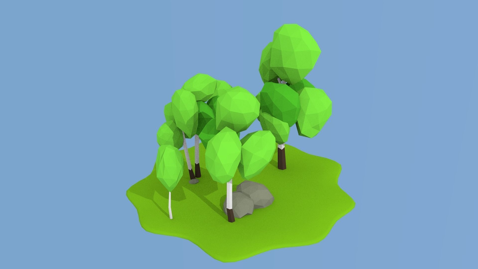 Birch island lowpoly Low-poly 3D model_5