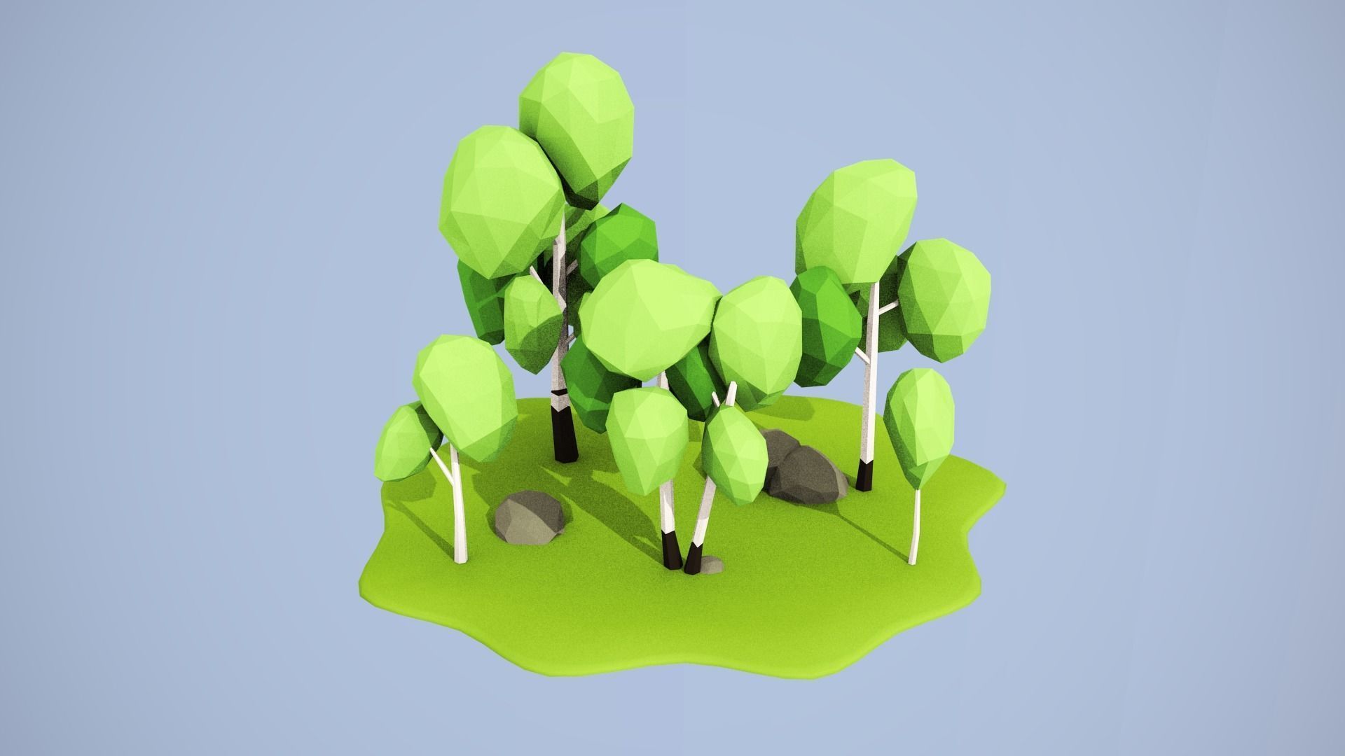 Birch island lowpoly Low-poly 3D model_1