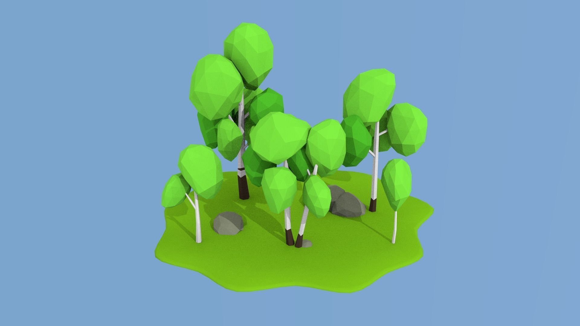 Birch island lowpoly Low-poly 3D model_2