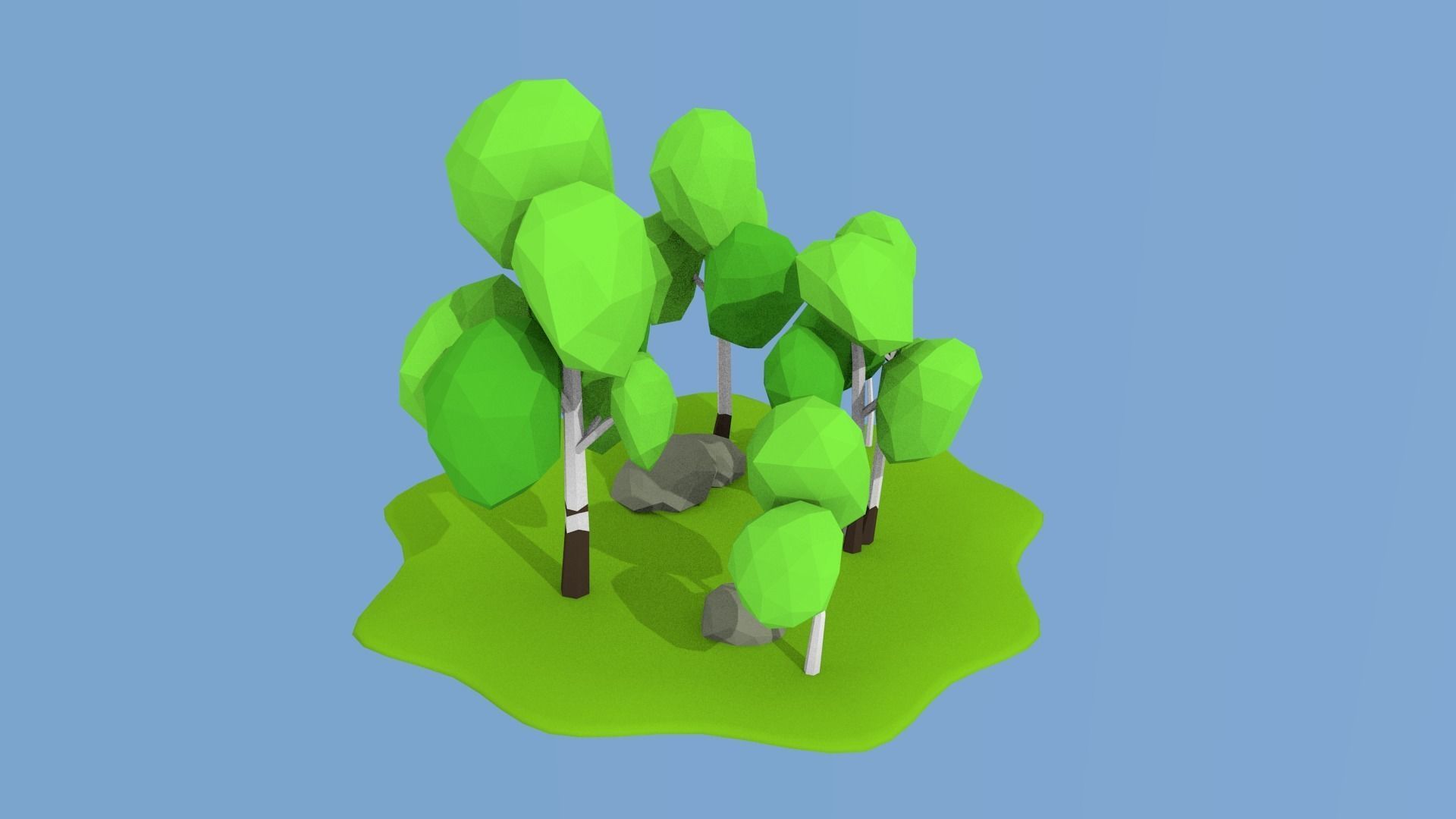 Birch island lowpoly Low-poly 3D model_3