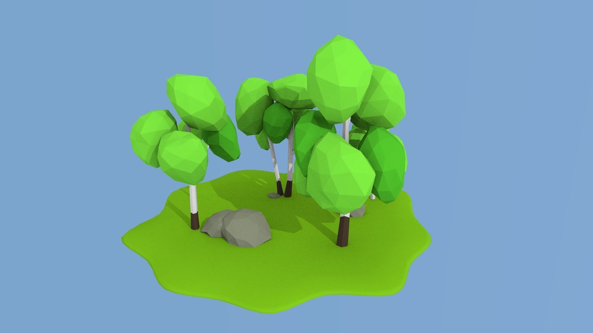 Birch island lowpoly Low-poly 3D model_4