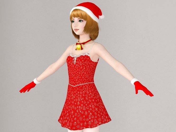  T pose nonrigged model of  Lolita in Christmas costume 3D model