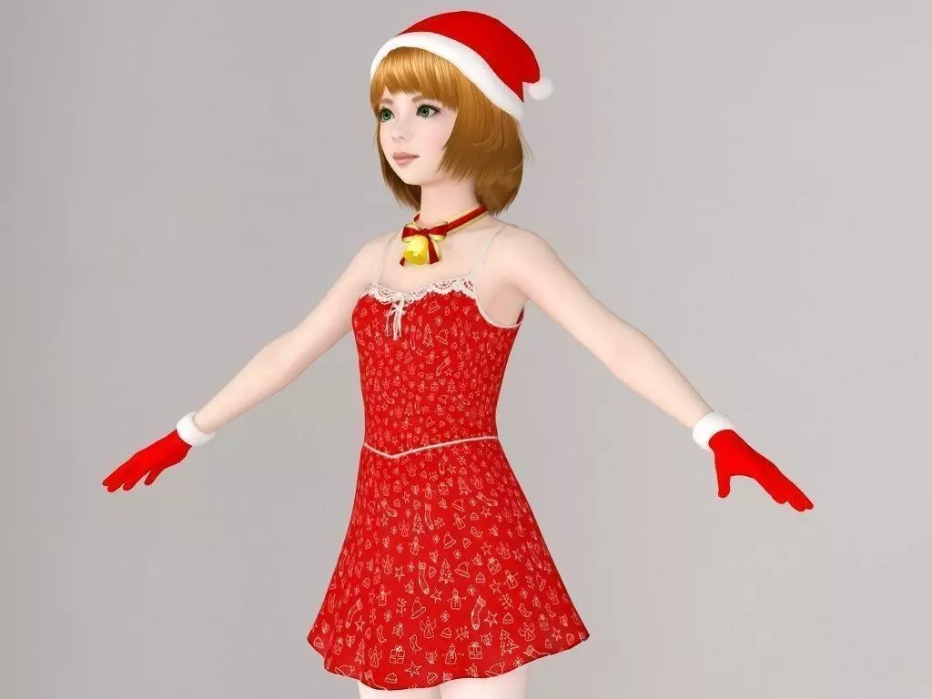 T pose nonrigged model of Lolita in Christmas costume 3D model