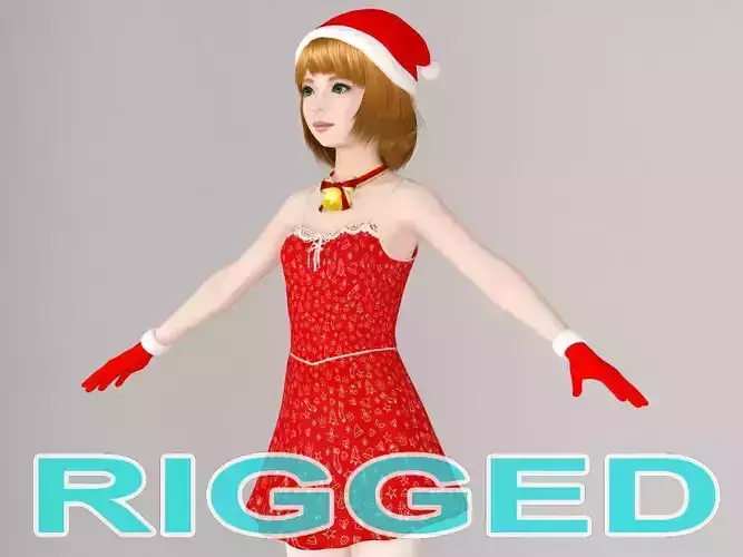 T pose rigged model of Lolita in Christmas costume