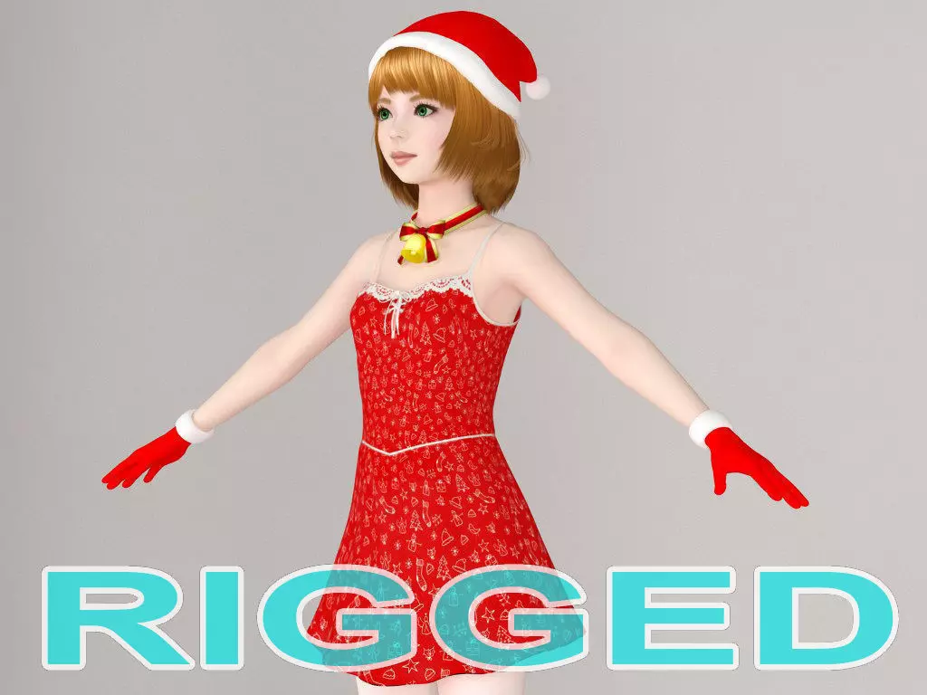T pose rigged model of Lolita in Christmas costume 3D model