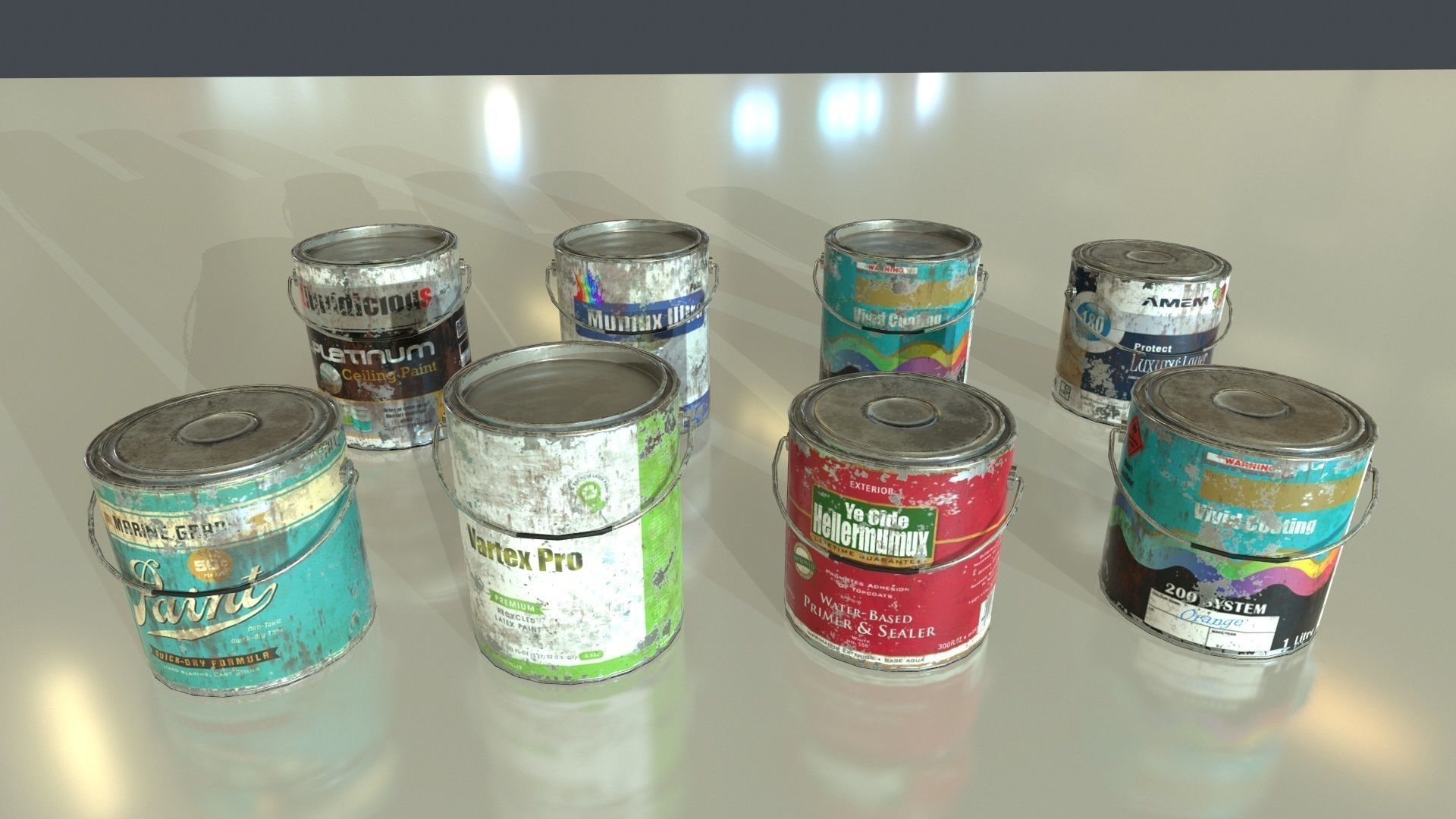 Old Paint Cans Low-poly 3D model_1