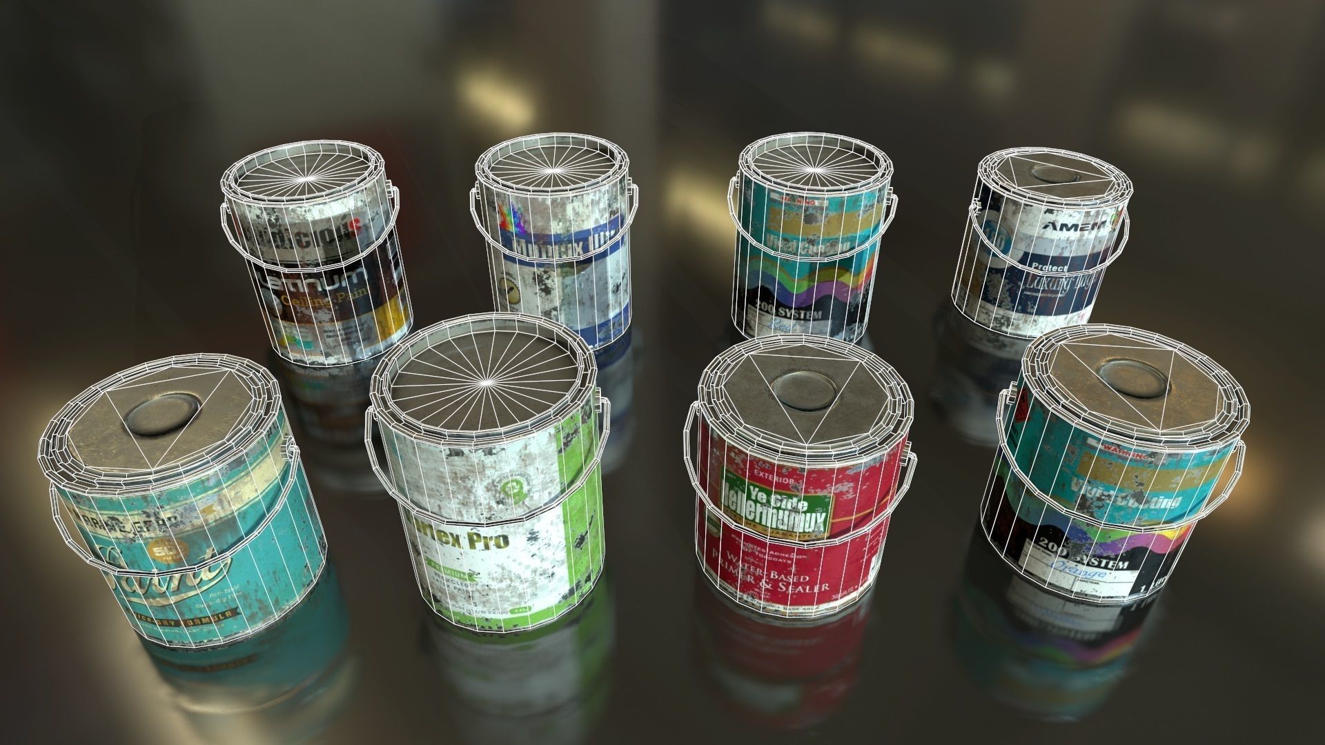 Old Paint Cans Low-poly 3D model_3