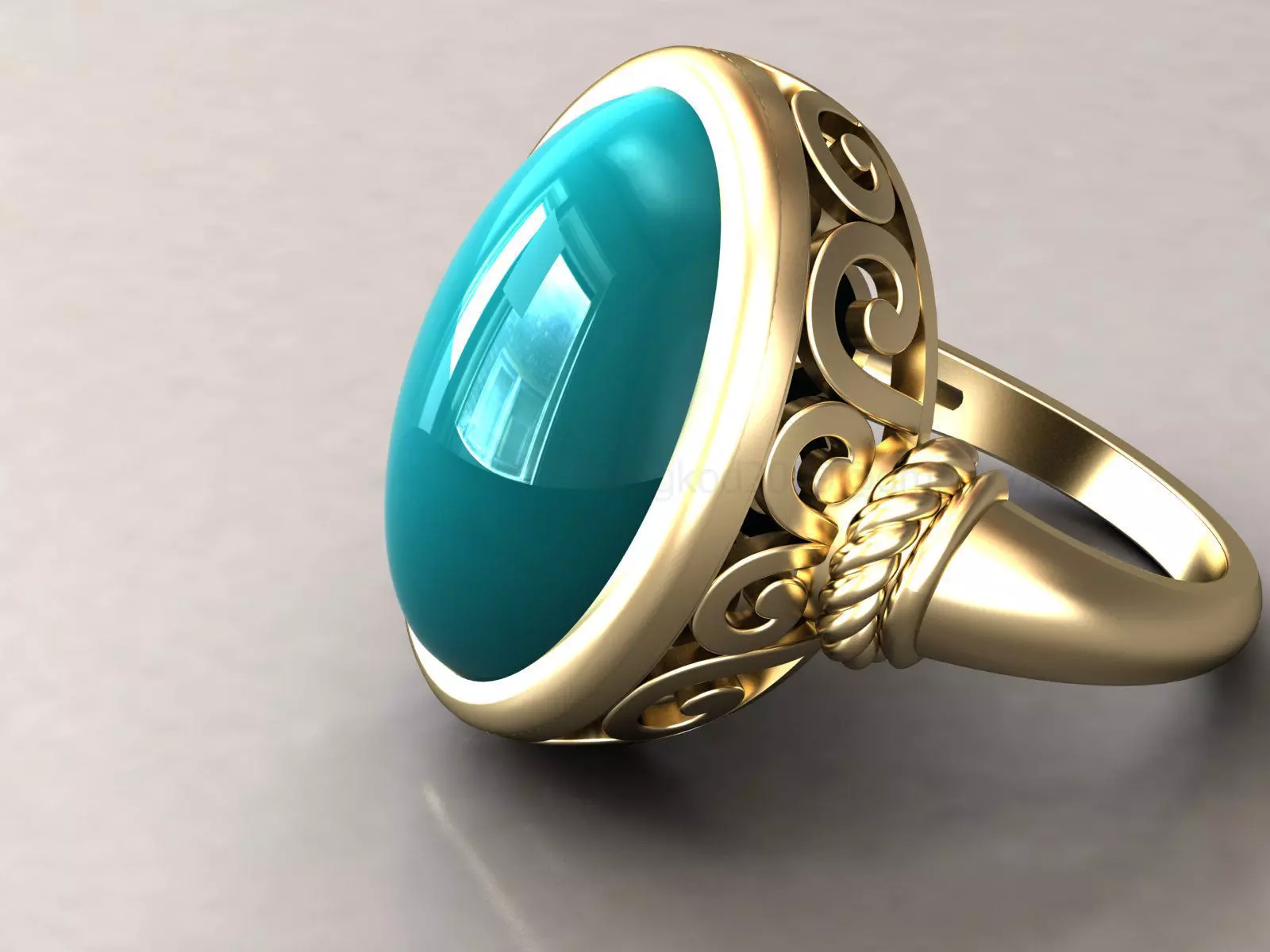 kengkod45 gold ring with ornate design 3D print model_0