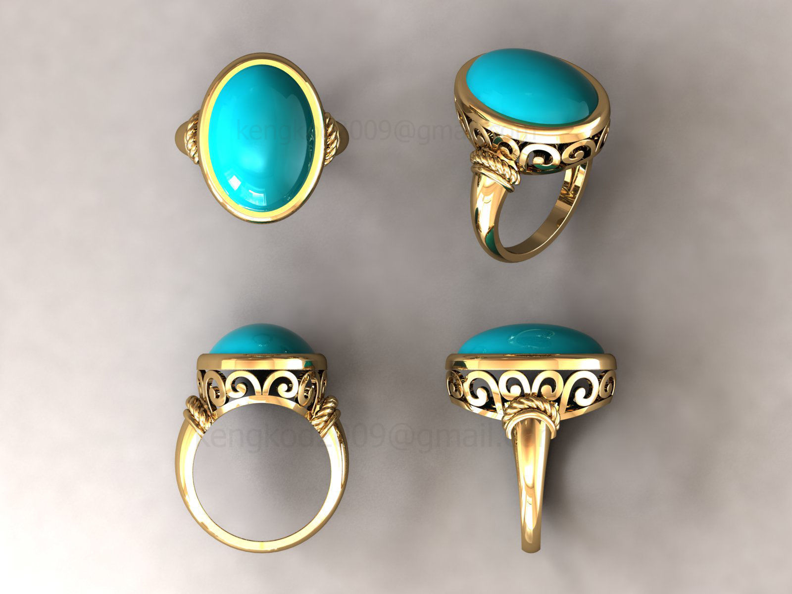 kengkod45 gold ring with ornate design 3D print model_4