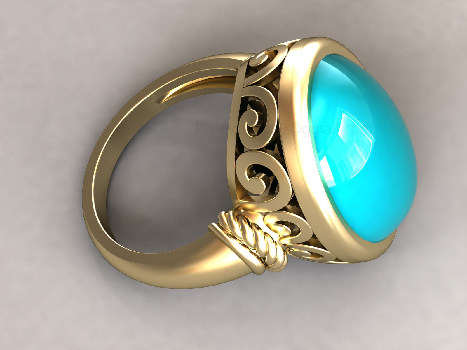 kengkod45 gold ring with ornate design 3D print model_2