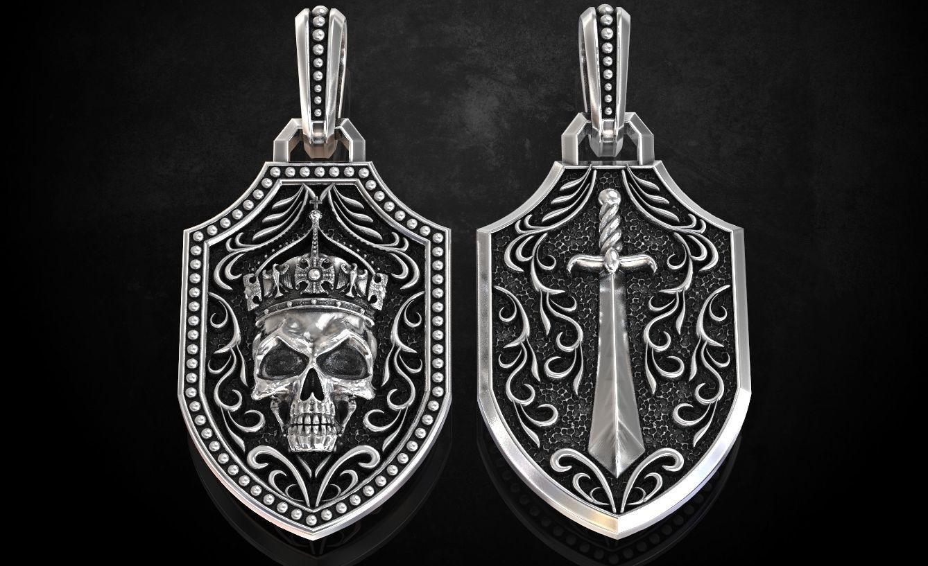 Pendant with a skull and sword in patterns 240 3D print model_10