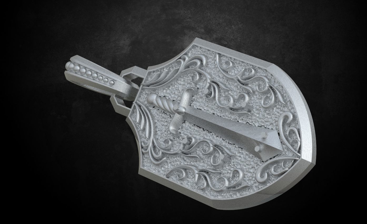 Pendant with a skull and sword in patterns 240 3D print model_17