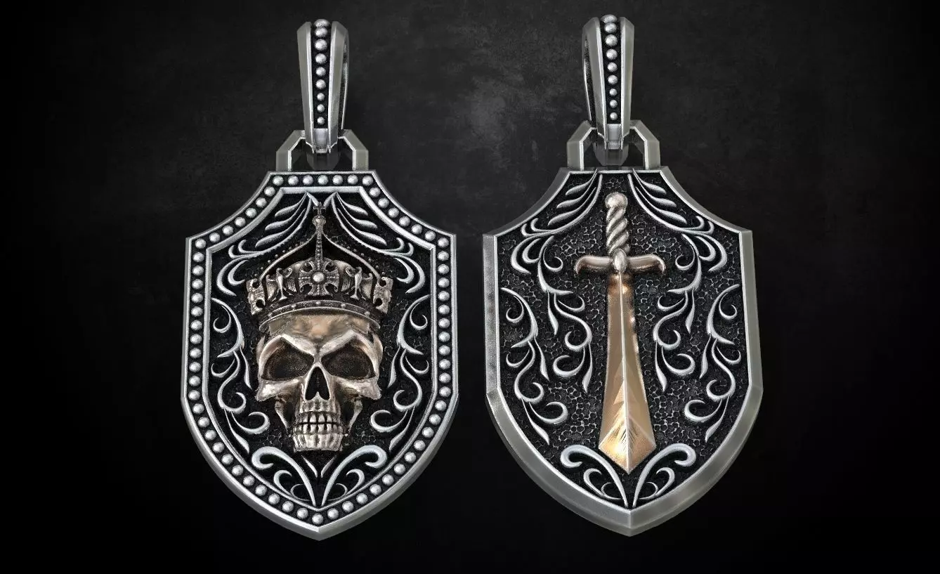 Pendant with a skull and sword in patterns 240 3D print model_0