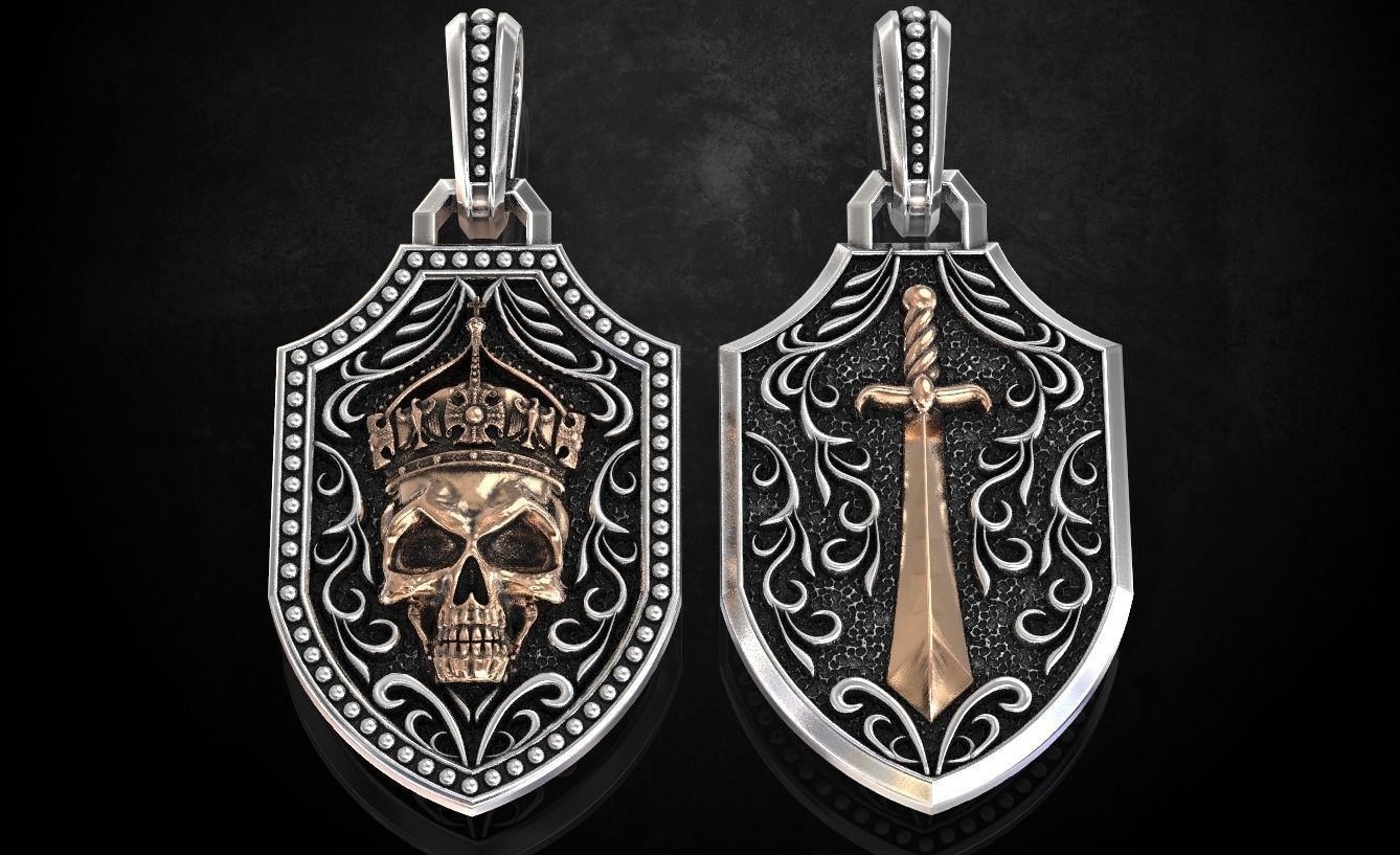 Pendant with a skull and sword in patterns 240 3D print model_4