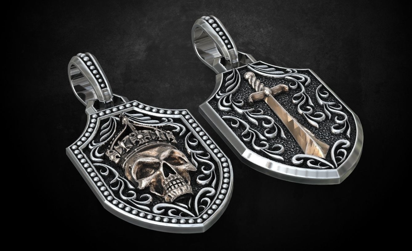 Pendant with a skull and sword in patterns 240 3D print model_6