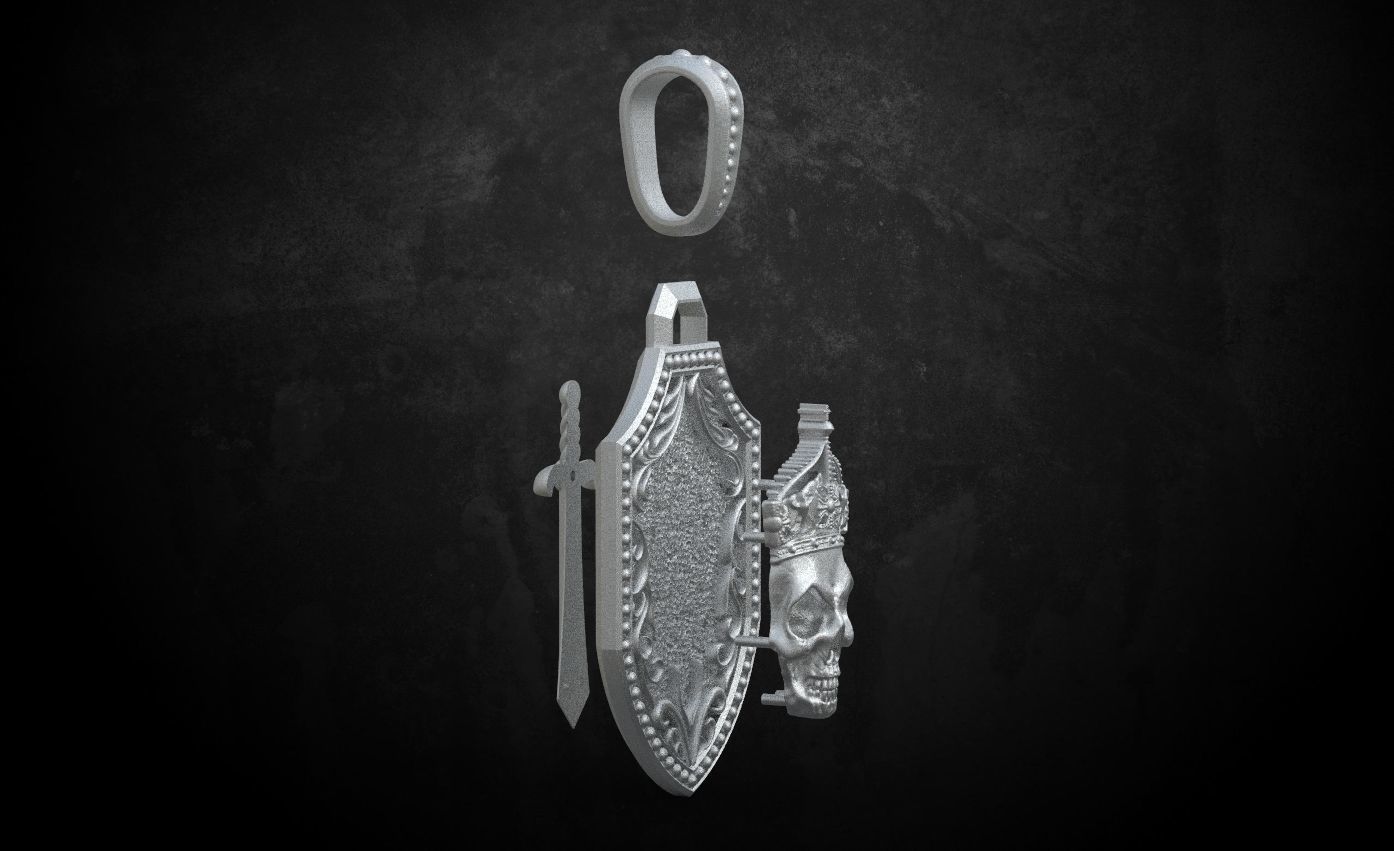Pendant with a skull and sword in patterns 240 3D print model_14