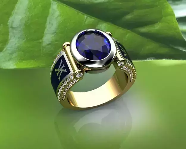 Sapphire Diamond Gold Men Ring