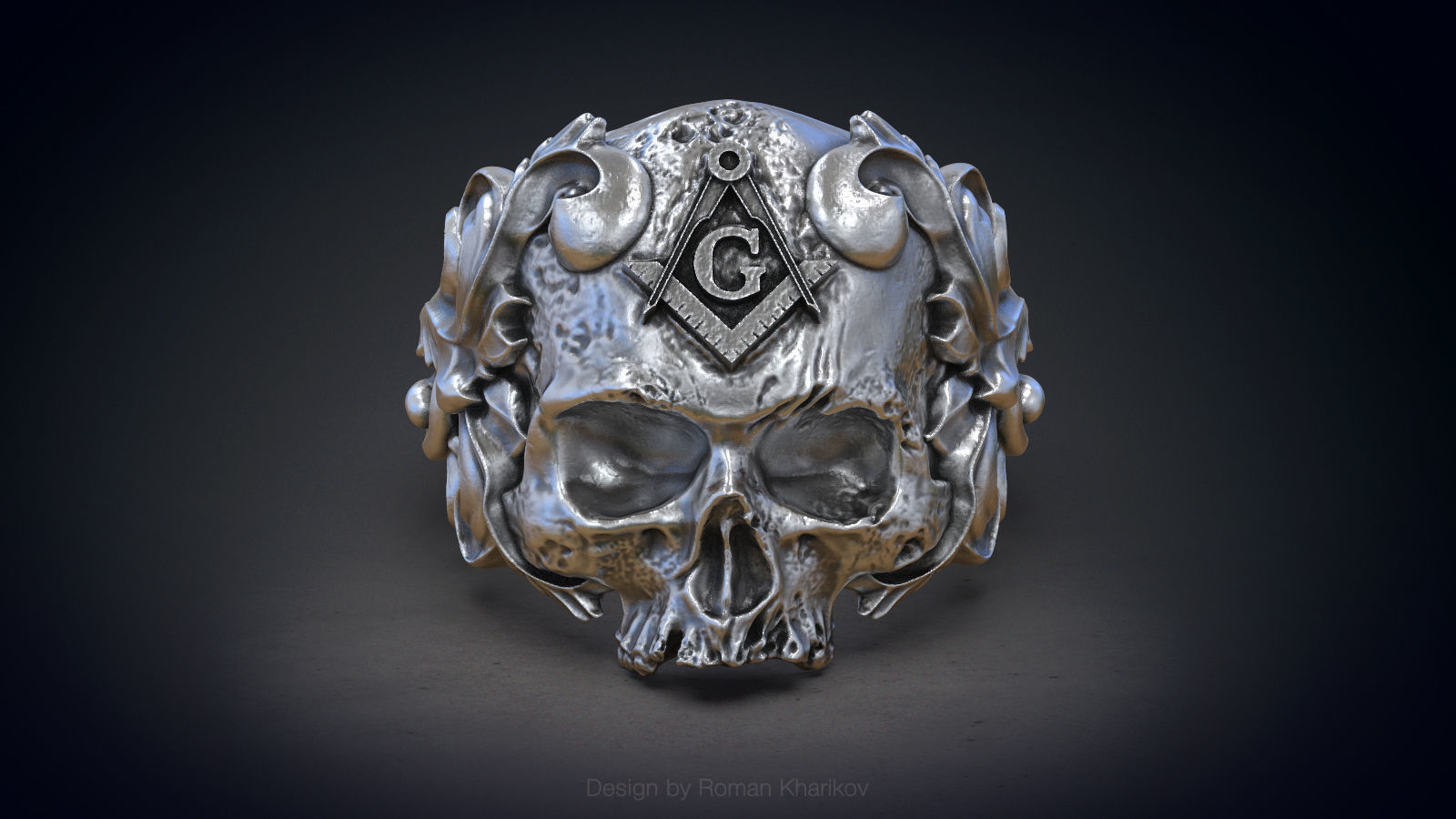 Classical Masonic ring with a skull 3d model for 3d printing 3D print model_4