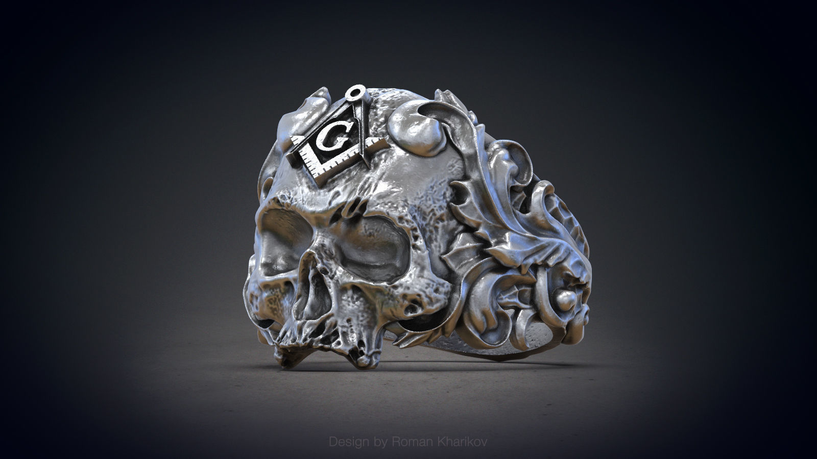 Classical Masonic ring with a skull 3d model for 3d printing 3D print model_7