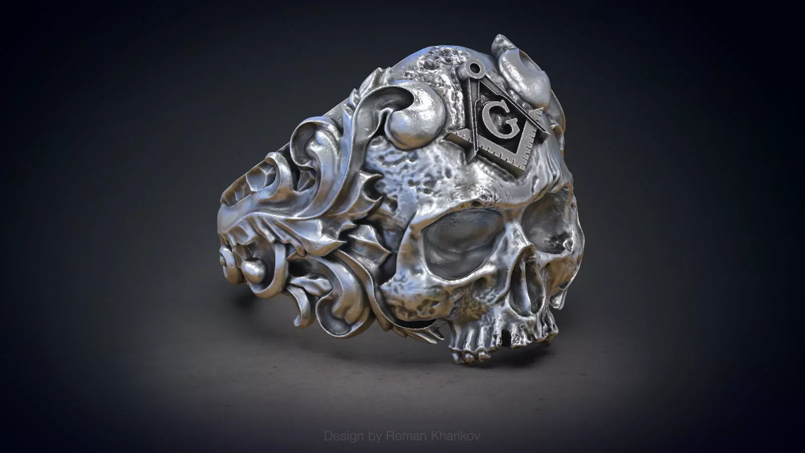 Classical Masonic ring with a skull 3d model for 3d printing 3D print model_0