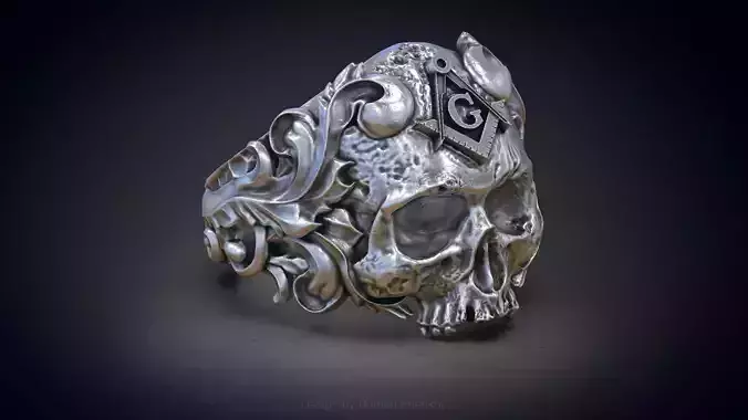 Classical Masonic ring with a skull 3d model for 3d printing 3D print model