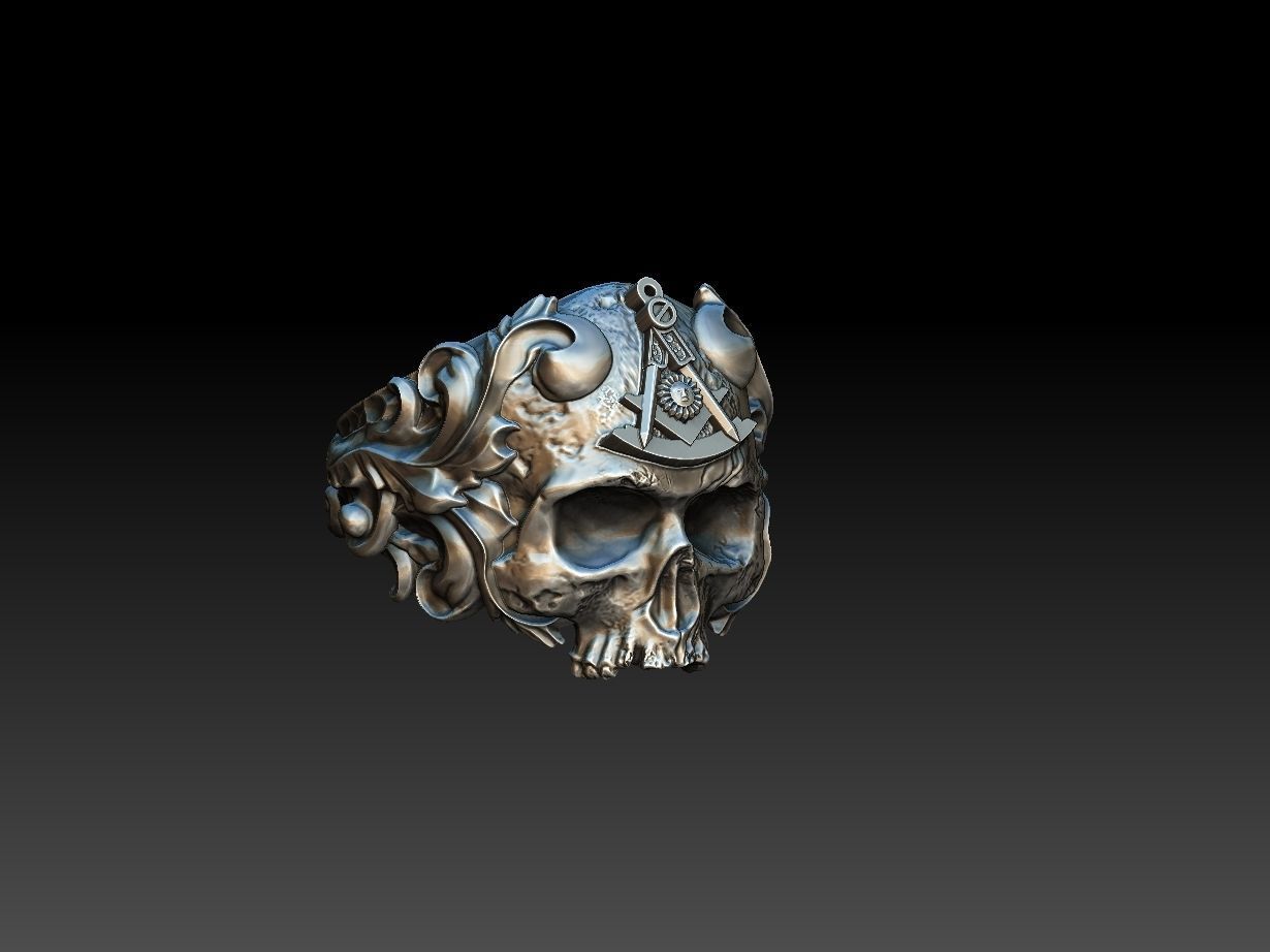 Classical Masonic ring with a skull 3d model for 3d printing 3D print model_8