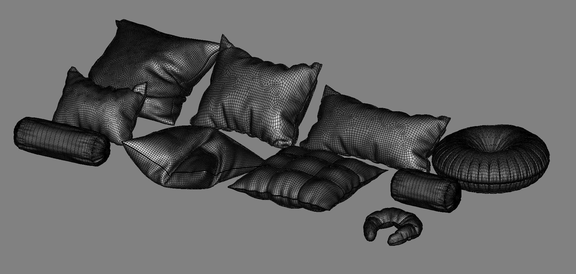 Pillow Set with flowers 3D model_33