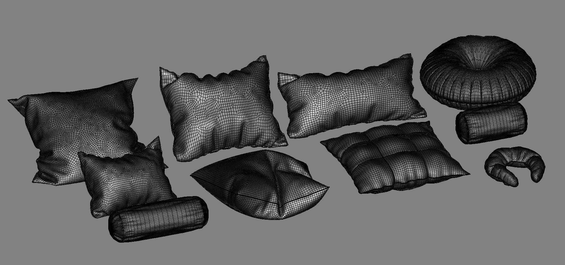 Pillow Set with flowers 3D model_34