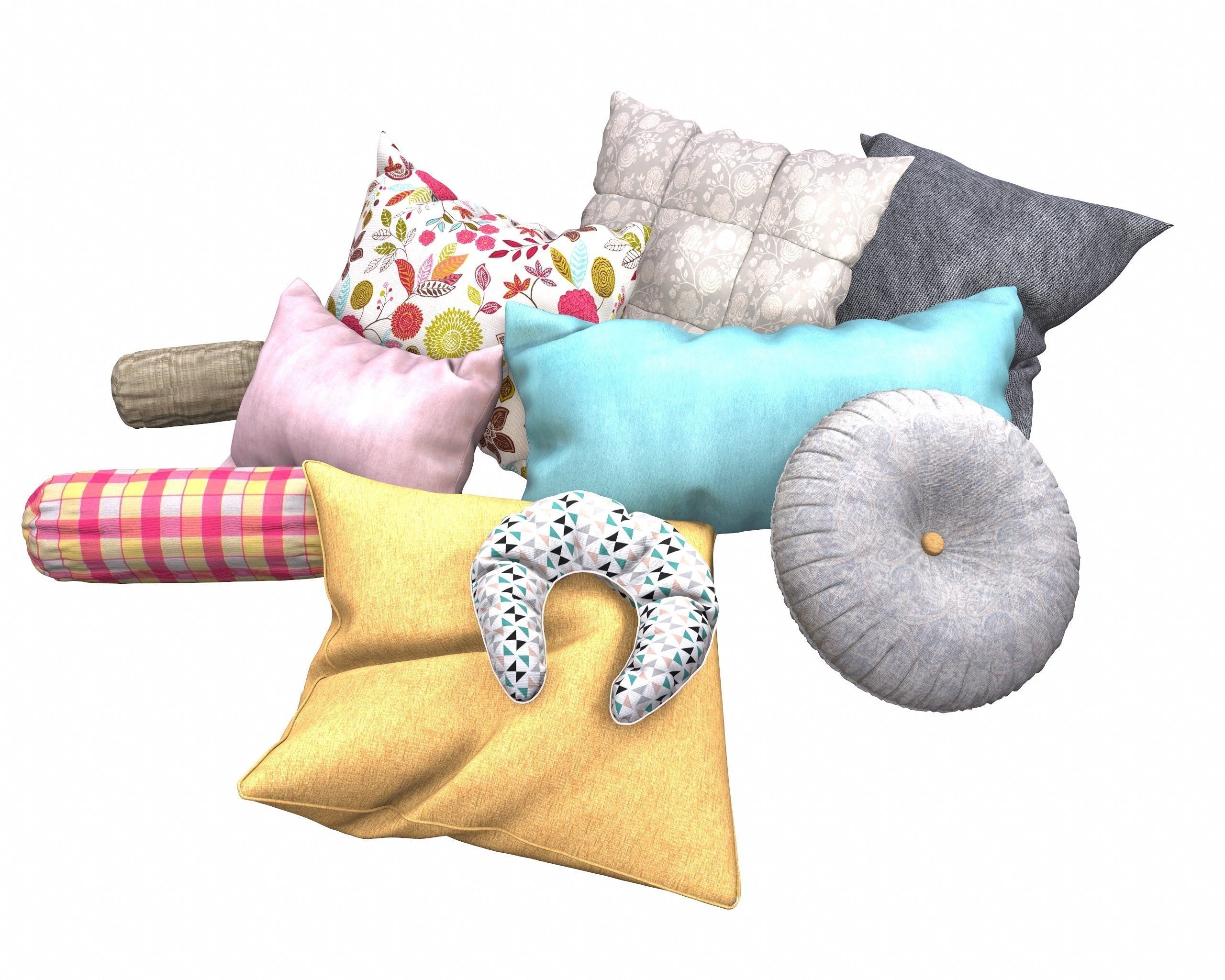 Pillow Set with flowers 3D model_2