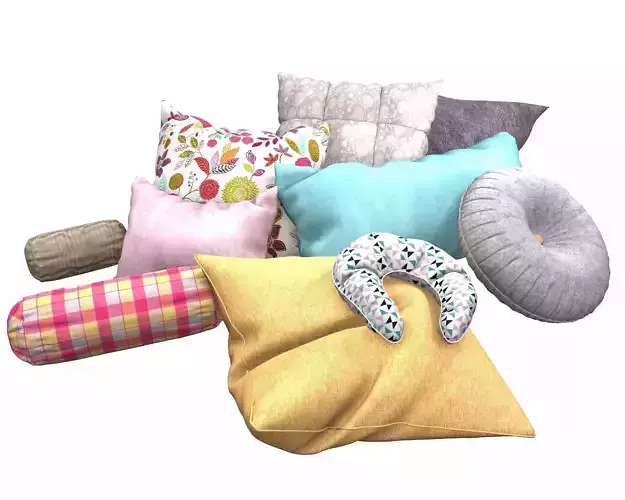 Pillow Set with flowers 3D model Pillow Set with flowers 3D model