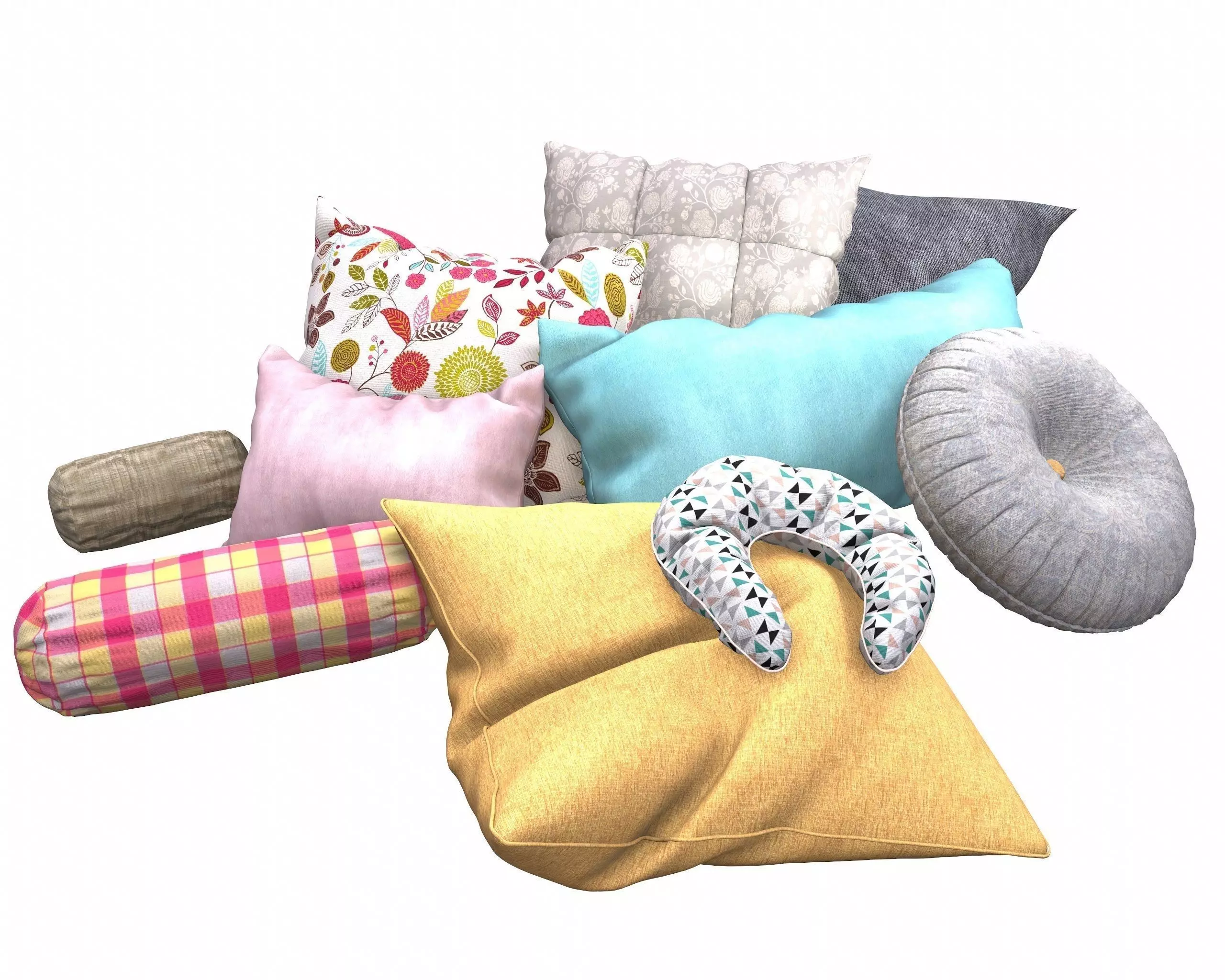 Pillow Set with flowers 3D model_0