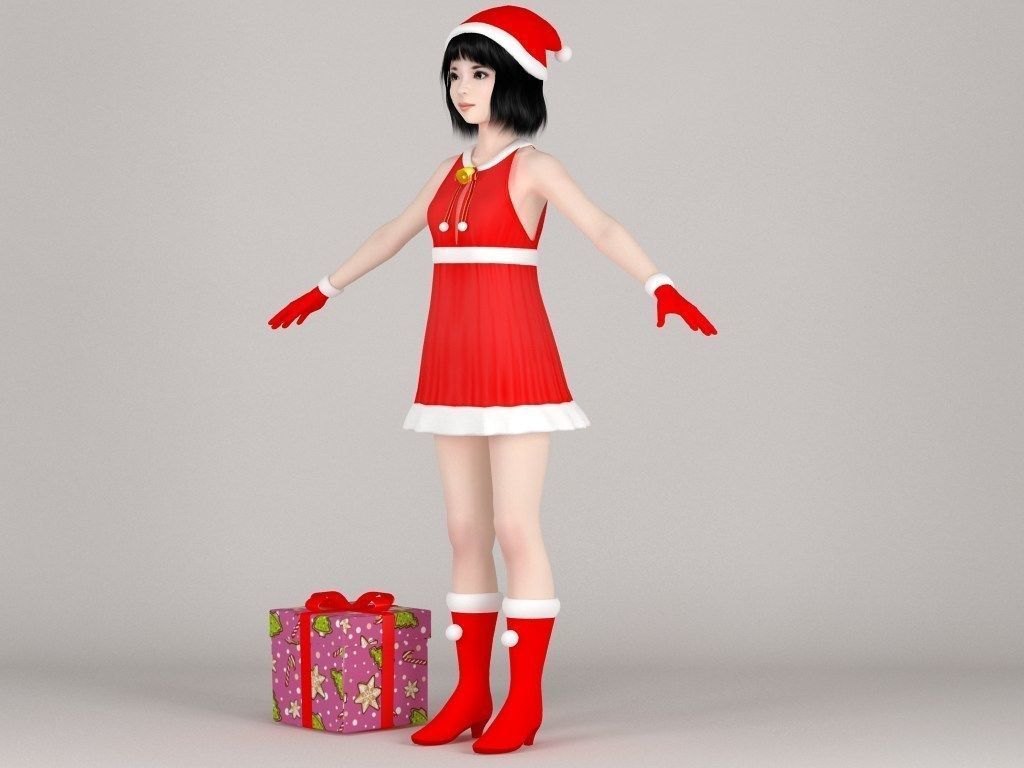  T pose nonrigged model of  Kayoko in Christmas costume 3D model_4