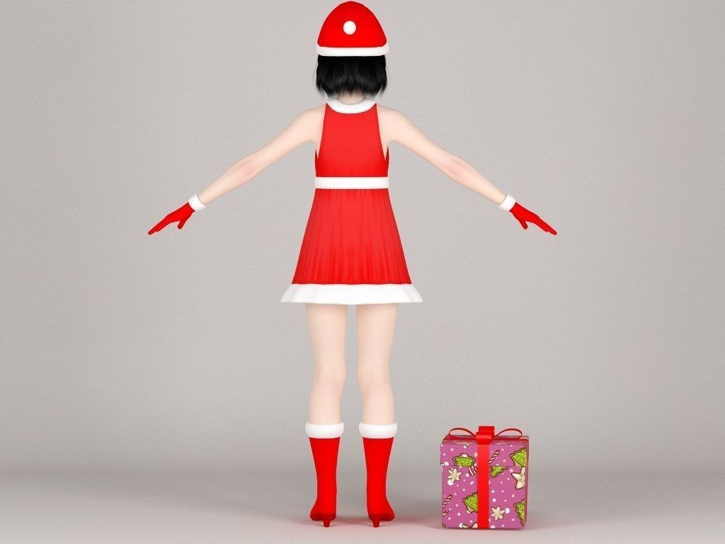  T pose nonrigged model of  Kayoko in Christmas costume 3D model_6