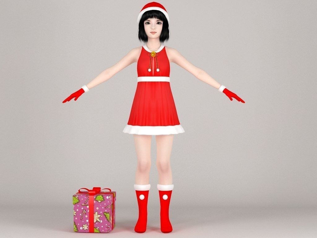  T pose nonrigged model of  Kayoko in Christmas costume 3D model_3