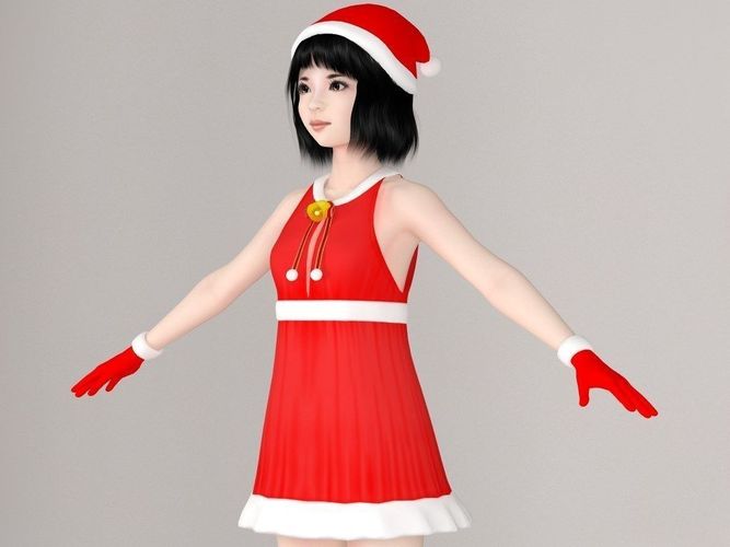  T pose nonrigged model of  Kayoko in Christmas costume 3D model
