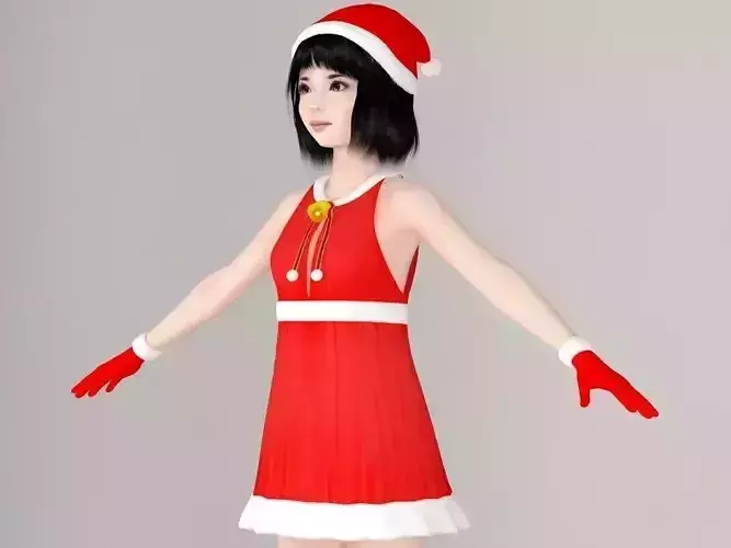  T pose nonrigged model of  Kayoko in Christmas costume 3D model