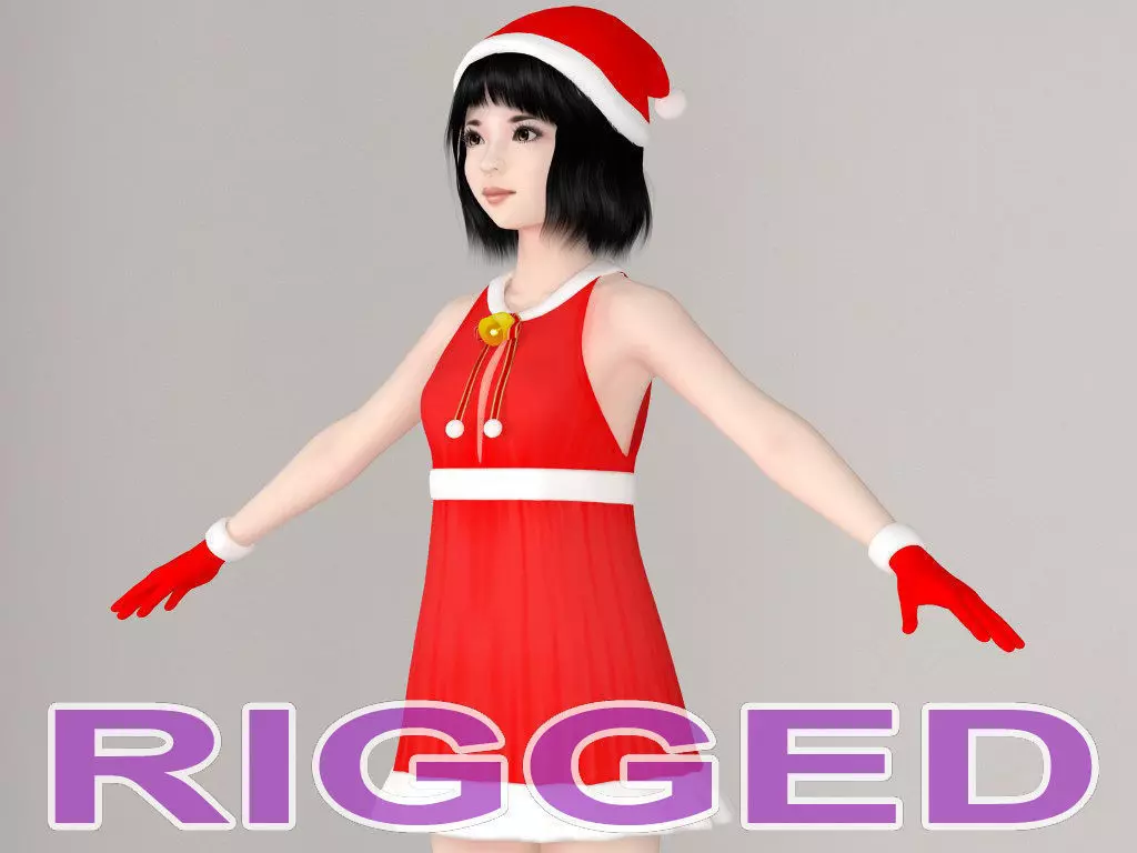 T pose rigged model of Kayoko in Christmas costume 3D model