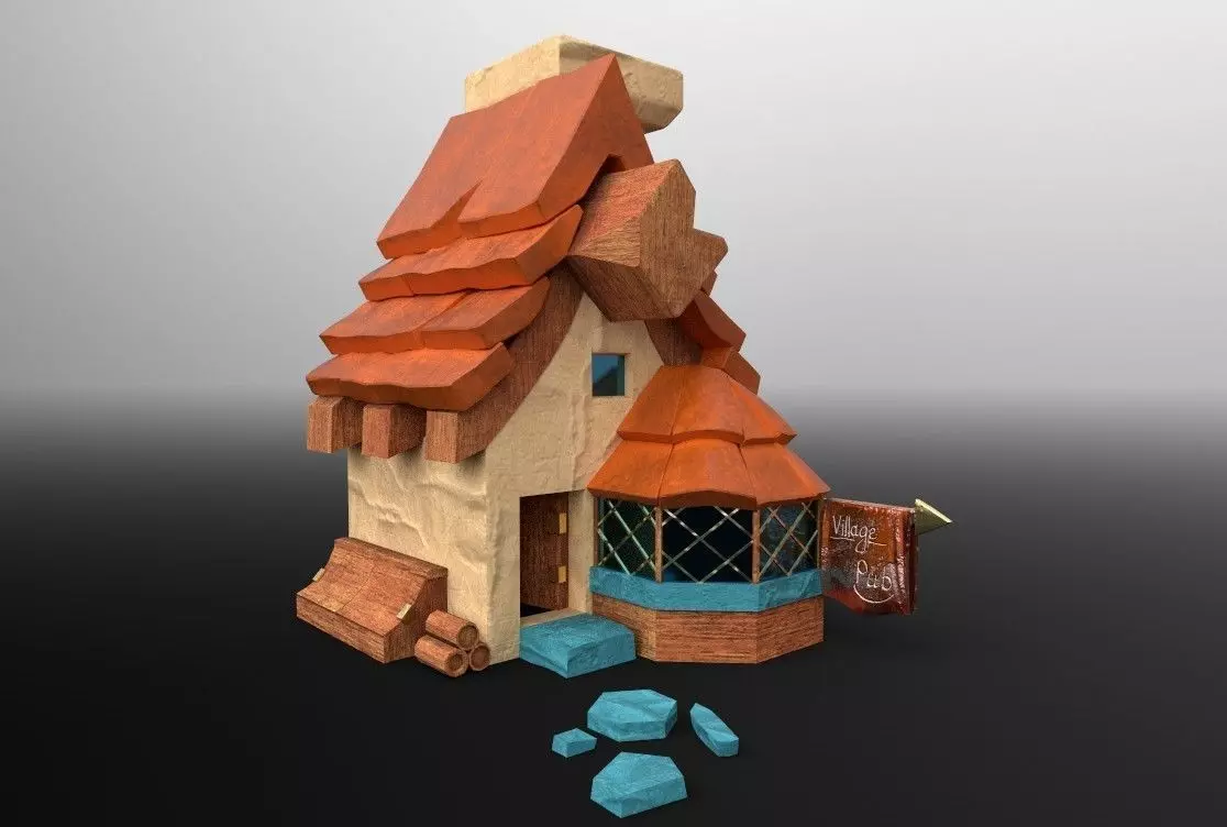  Small house Low-poly 3D model_0