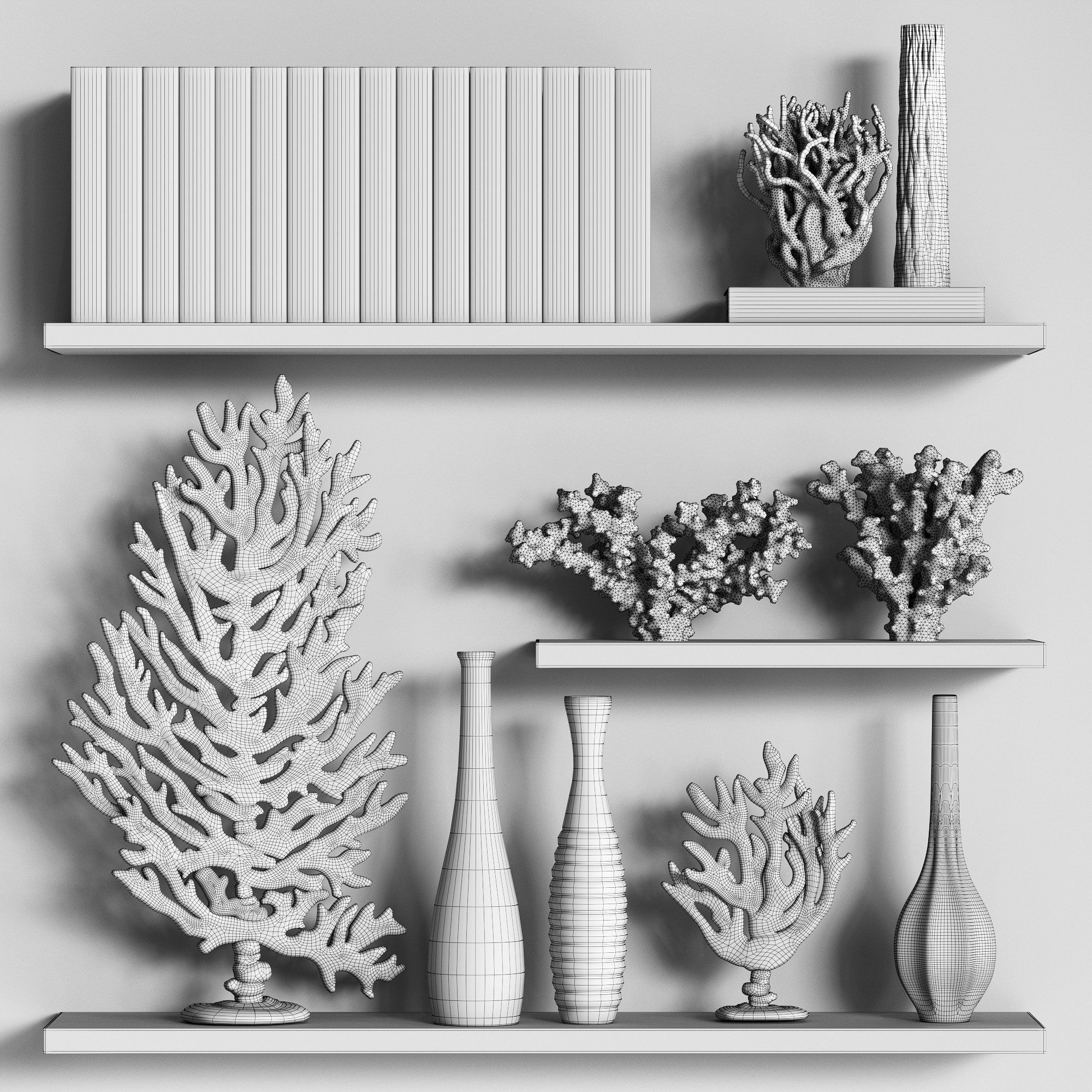 Decorative set of organic coral with books and vases 3D model_3