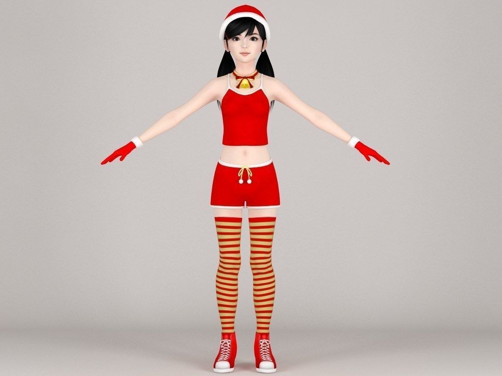 T pose nonrigged model of Manami in Christmas costume 3D model_3