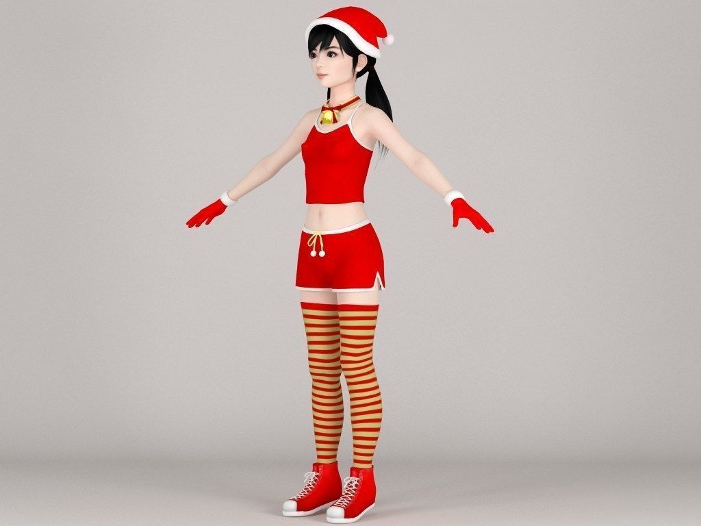 T pose nonrigged model of Manami in Christmas costume 3D model_4