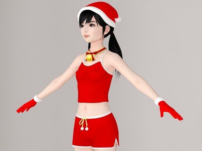  T pose nonrigged model of  Manami in Christmas costume 3D model