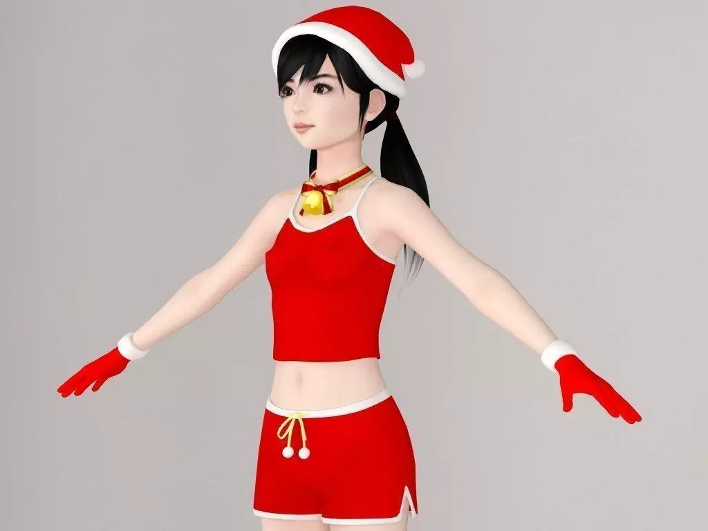 T pose nonrigged model of Manami in Christmas costume 3D model_0