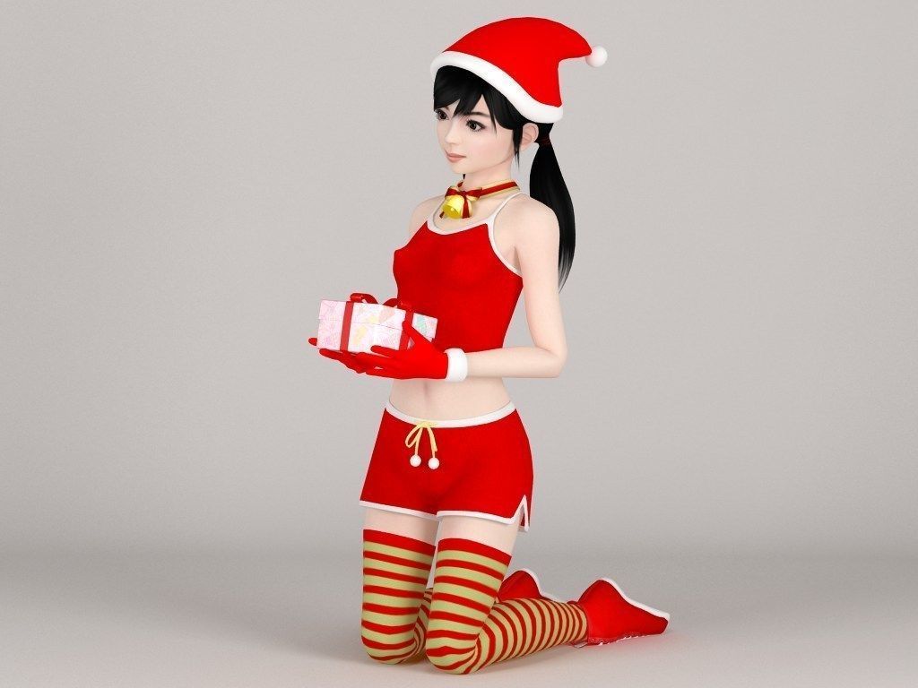 T pose rigged model of Manami in Christmas costume 3D model_1