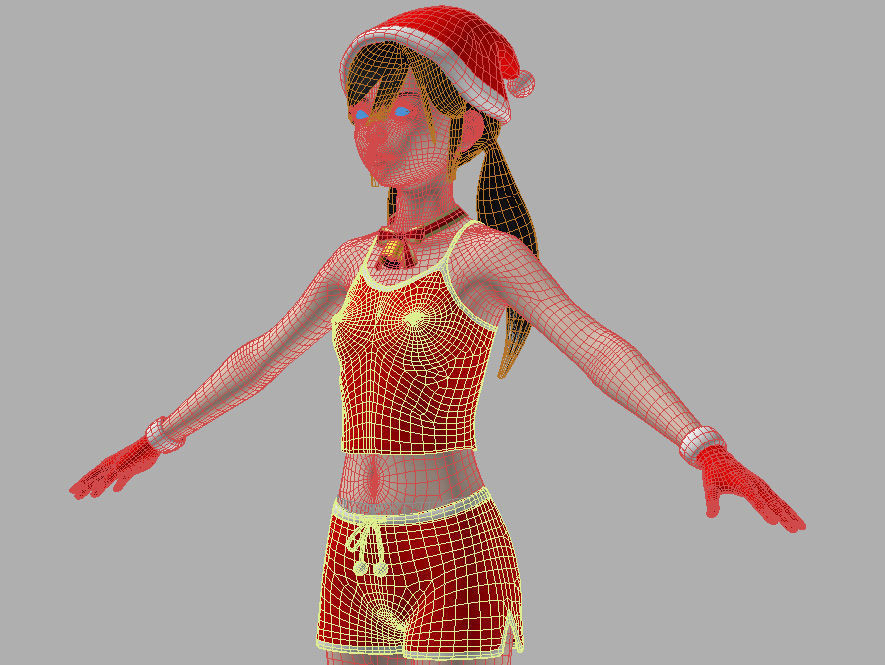 T pose rigged model of Manami in Christmas costume 3D model_9