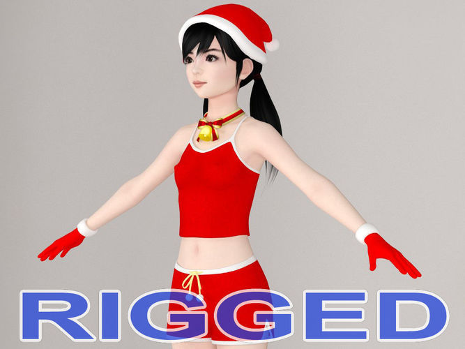 T pose rigged model of Manami in Christmas costume 3D model