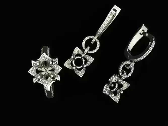 EX-41 diamond flower ring and earrings