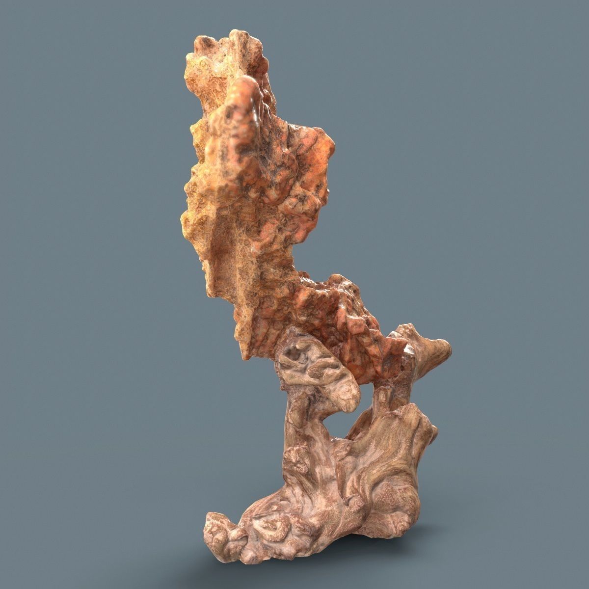 Orange Wood Rock Low-poly 3D model_4