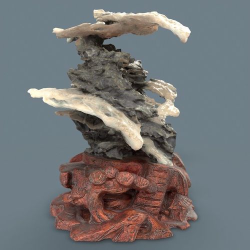 Suiseki Interior Decoration Grey Marble Mountain Low-poly 3D model