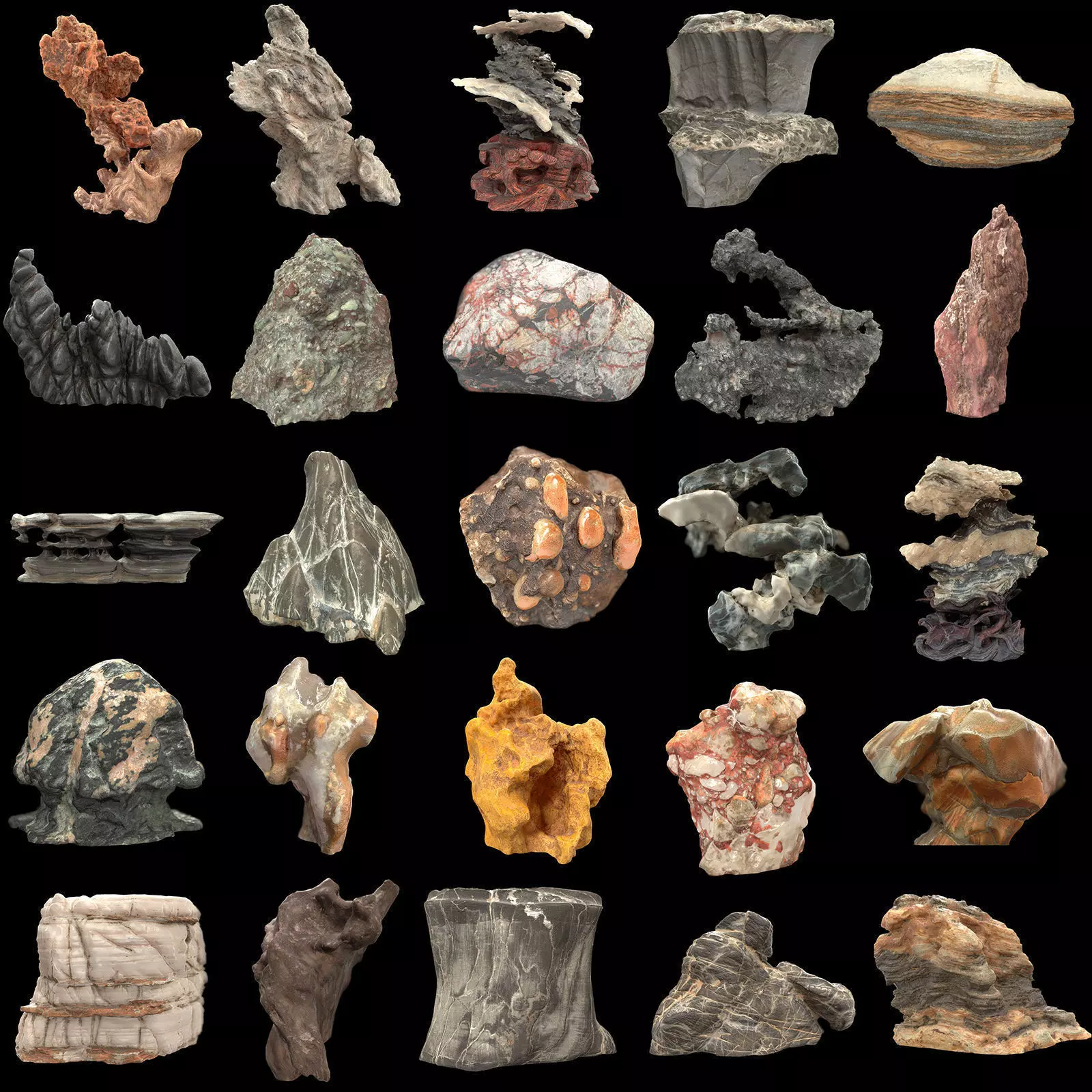 25 Space Rock Suiseki Collection Low-poly 3D model_0